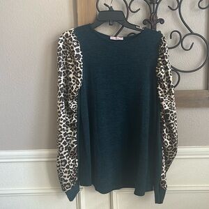 Dark Green Top w/Leopard Sleeves